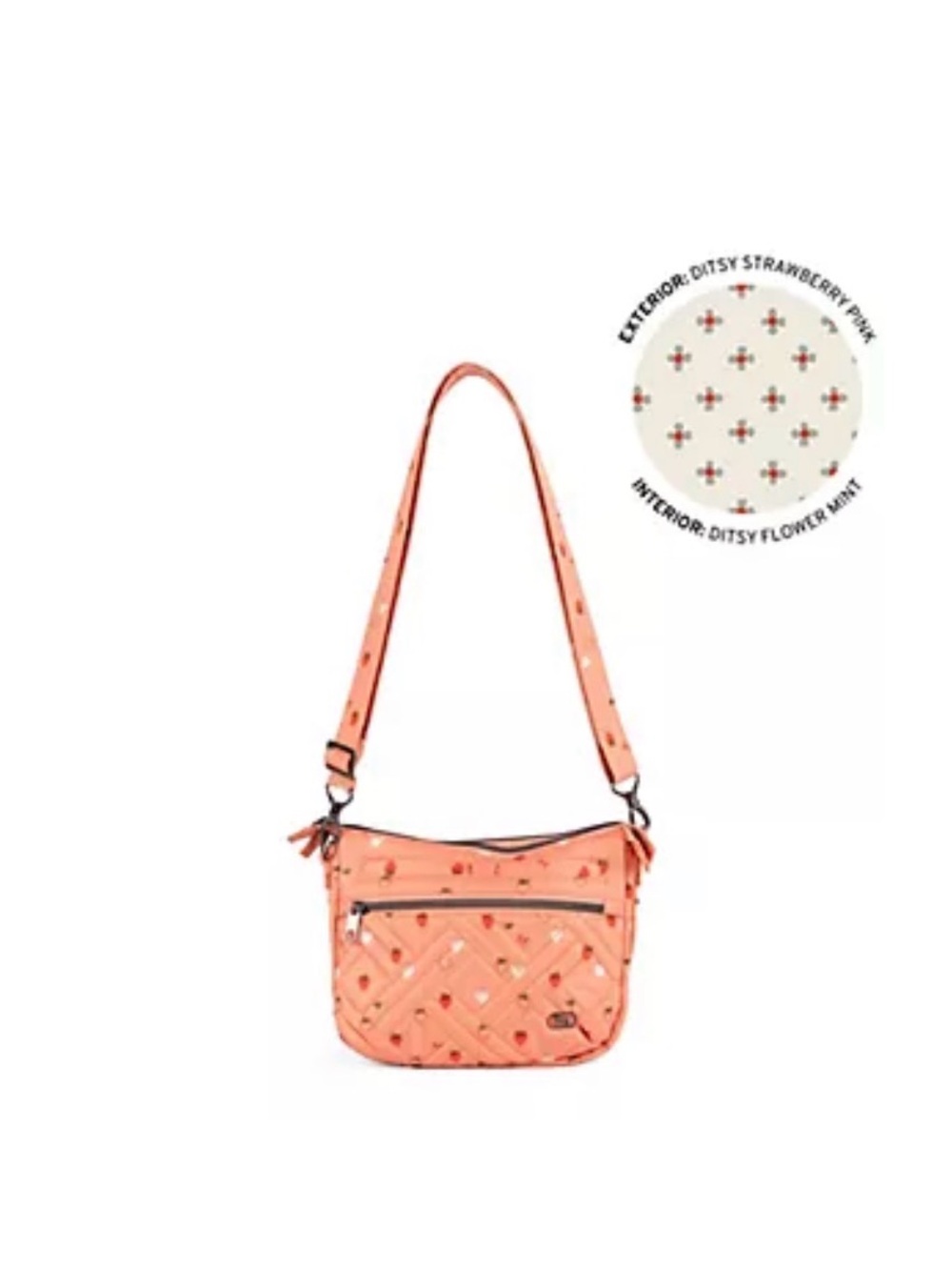 Lug Quilted Double Dash Crossbody in Ditsy Strawberry Print NWT